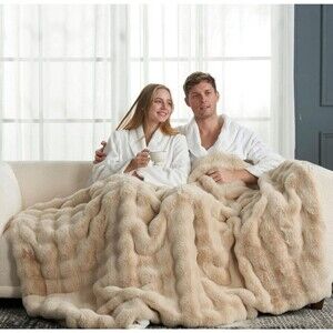Faux Fur Throw Blanket for Couch, Fuzzy Soft Plush Rabbit Twin (60" x 80") Beige